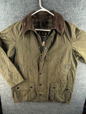 Barbour Beaufort A150 Green Size 40 Waxed Jacket Coat Men Full Zip Lined Collar